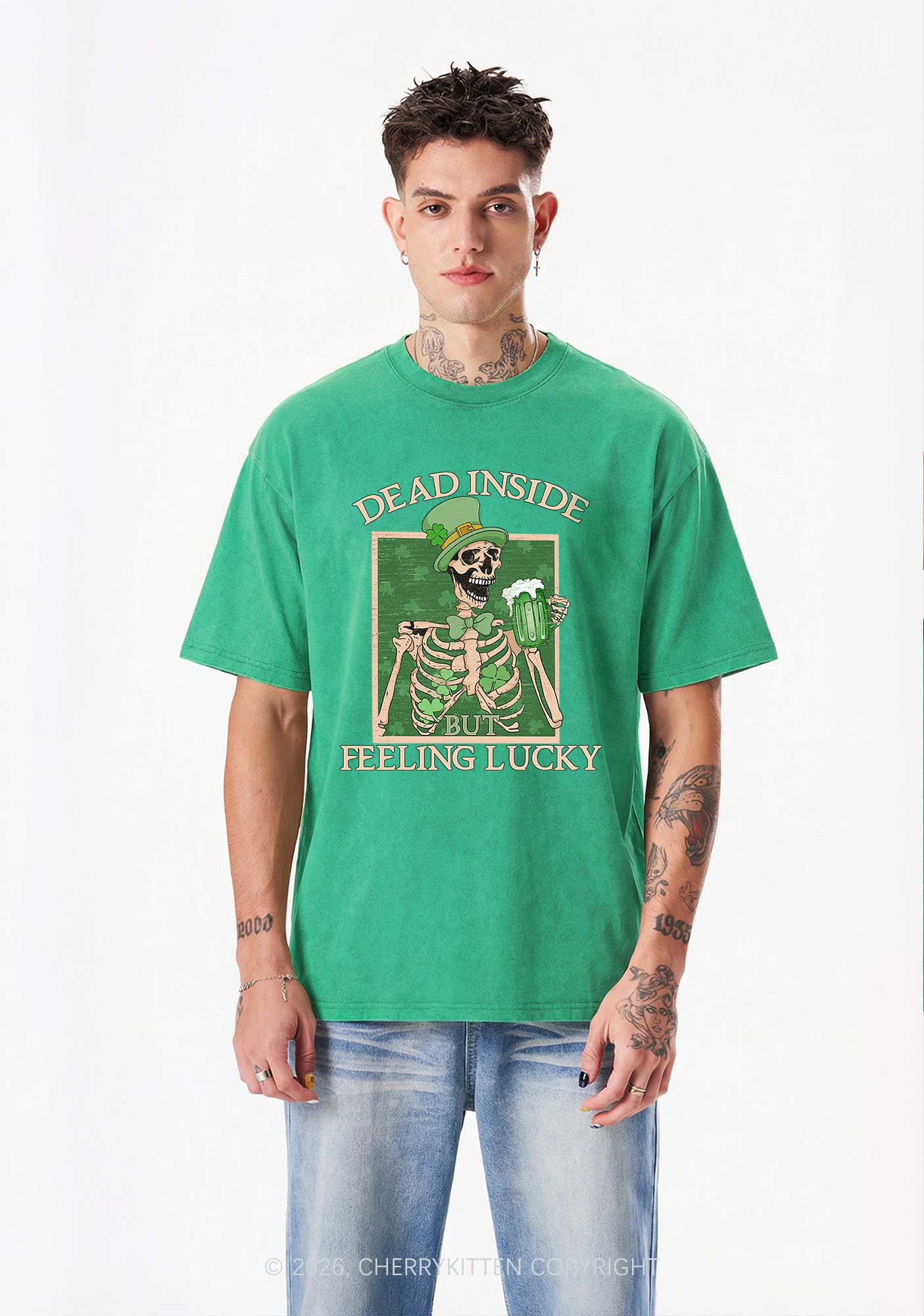Feeling Lucky St Patricks Y2K Washed Tee Cherrykitten