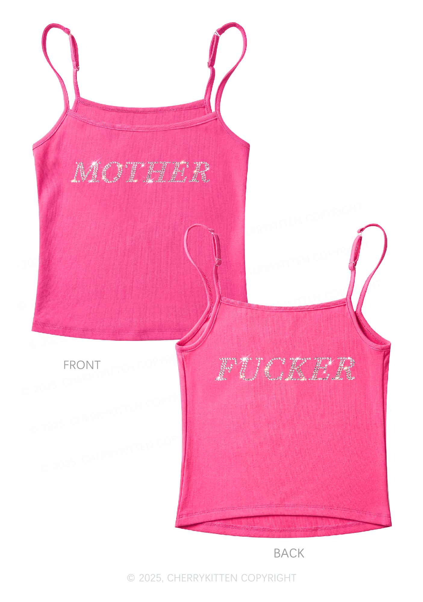 Rhinestone Motherfxcker Two Sides Y2K Spaghetti Strap Cami Cherrykitten