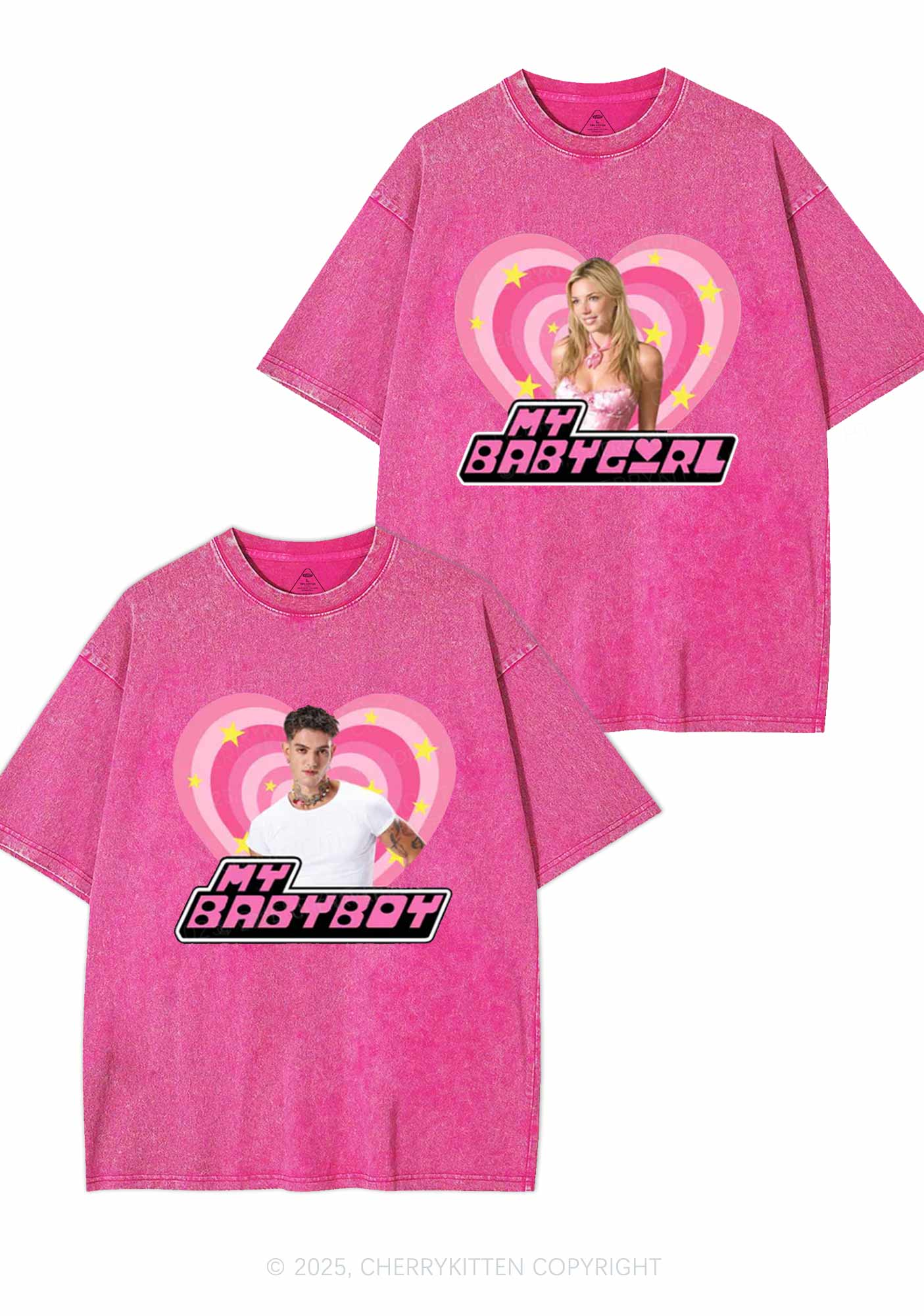 Custom Photo My Baby Y2K Valentine's Day Washed Tee Cherrykitten
