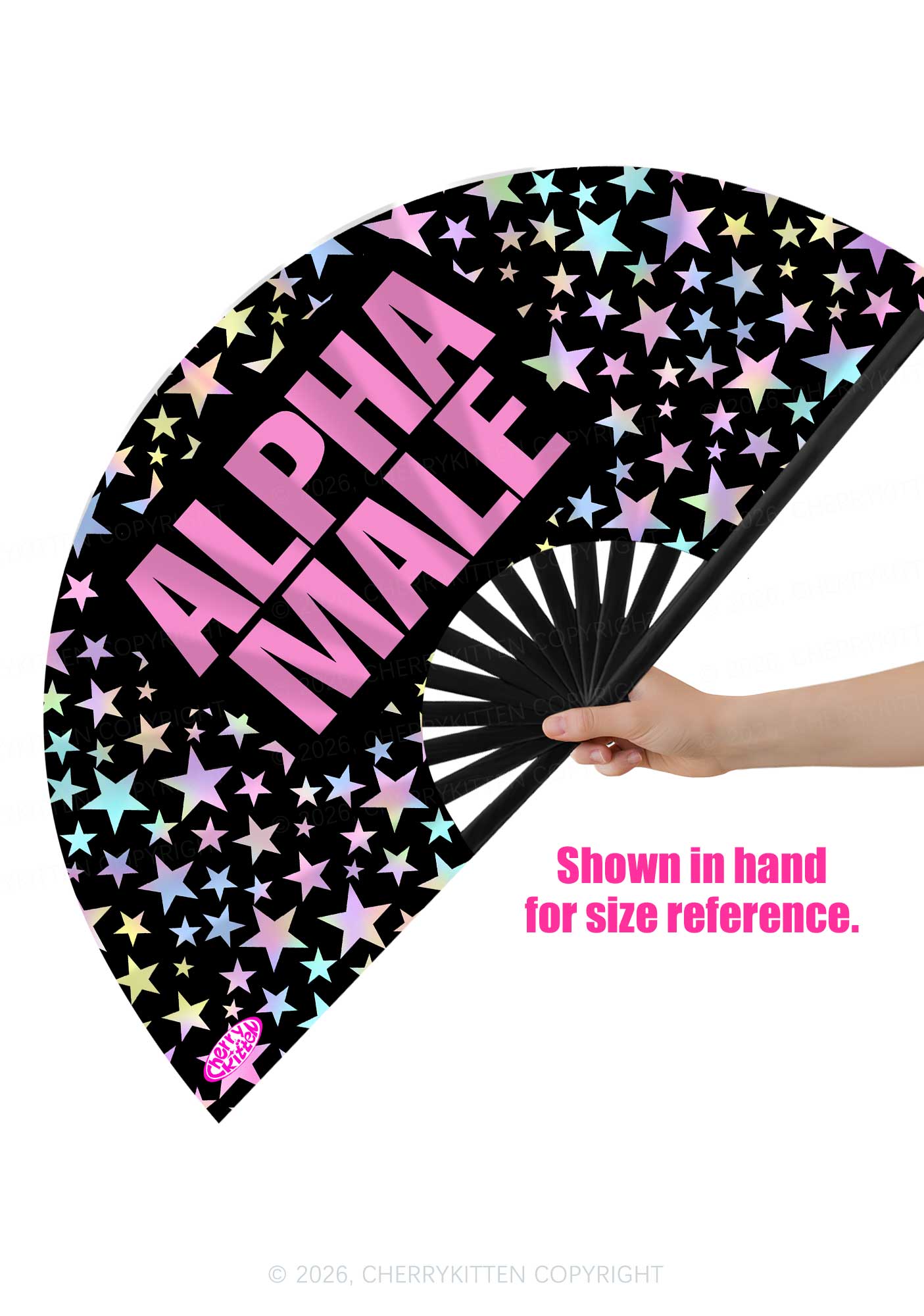 Black Alpha Male Y2K Rave Hand Fan Cherrykitten