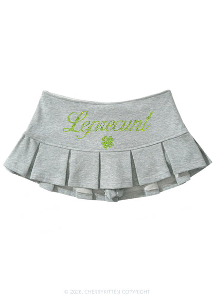 Rhinestone Leprecunt St Patricks Y2K Mini Pleated Skirts Cherrykitten
