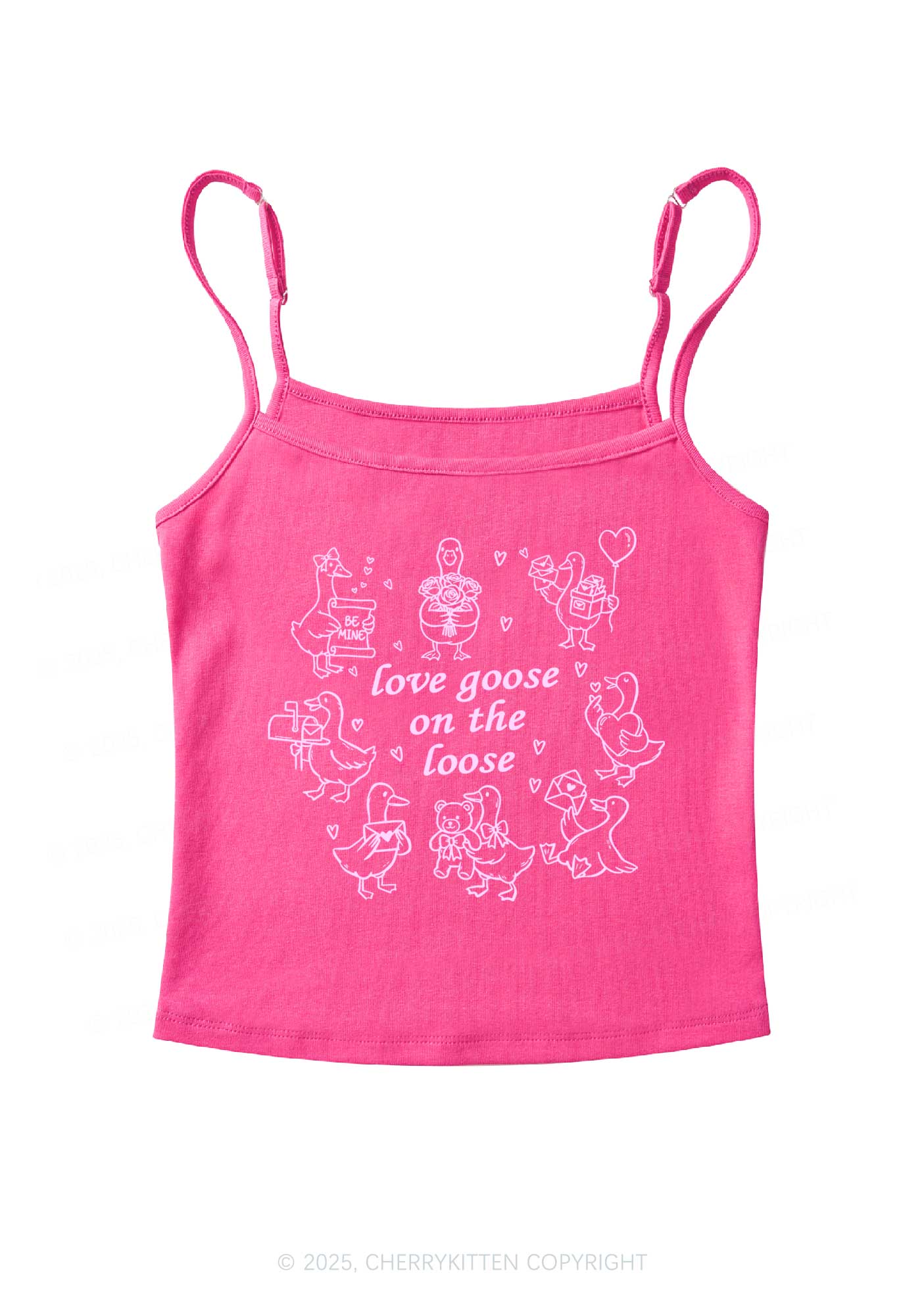 Love Goose On The Loose Valentine's Day Y2K Spaghetti Strap Cami Cherrykitten
