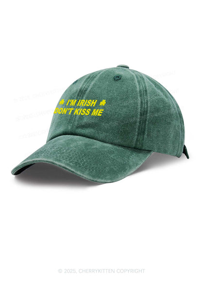 Embroidered Dont Kiss Irish St Patricks Y2K Washed Baseball Cap Cherrykitten