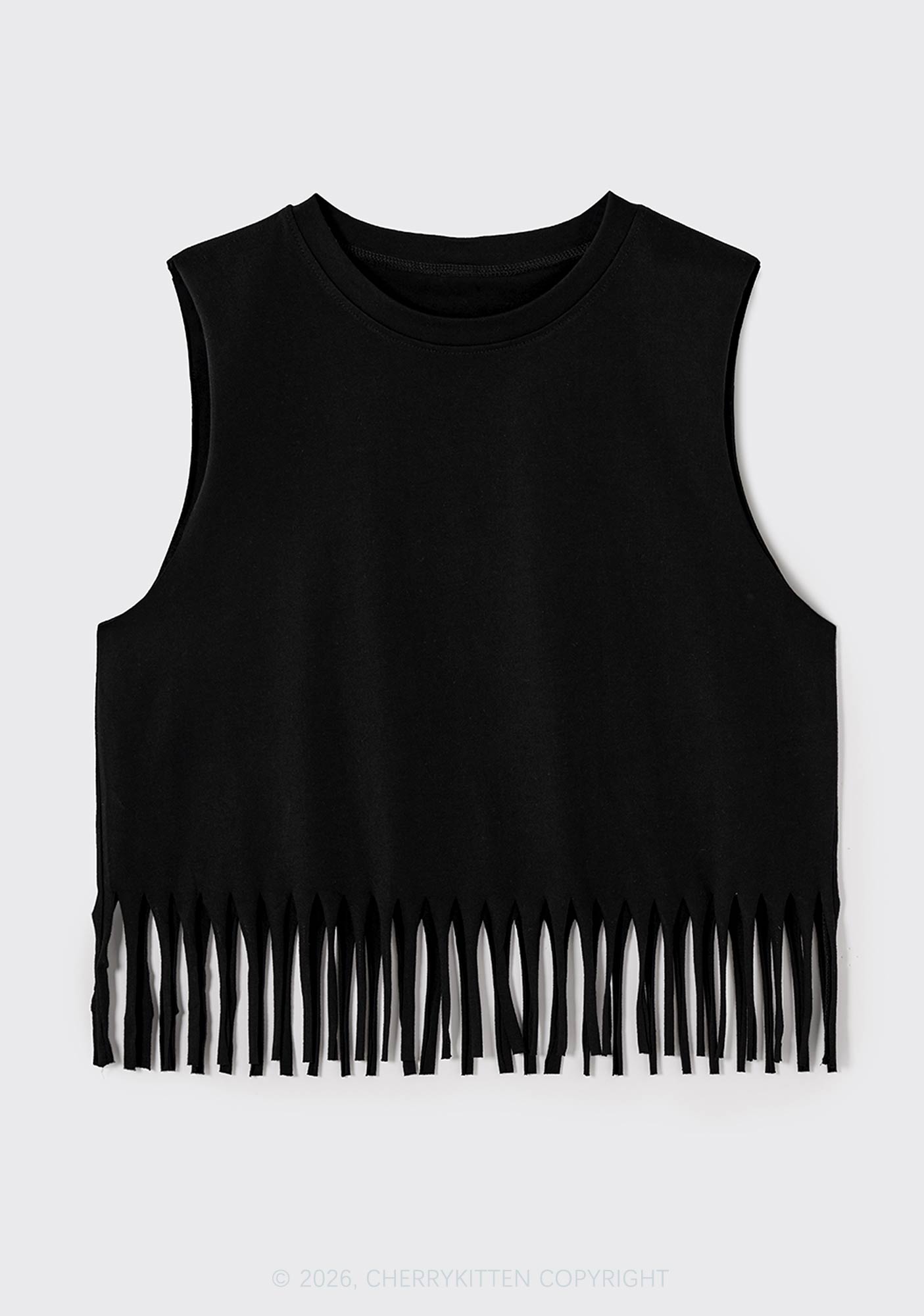 Plain Y2K Fringe Tank Top Cherrykitten