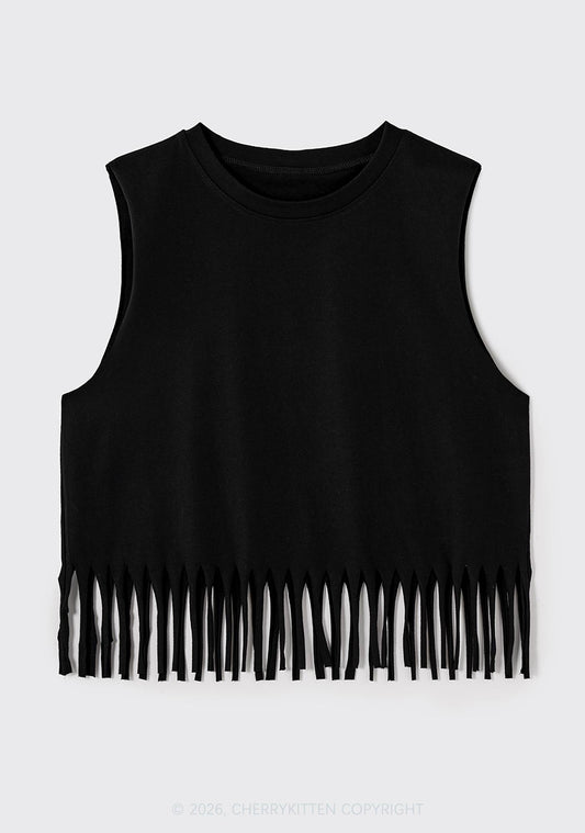 Plain Y2K Fringe Tank Top Cherrykitten