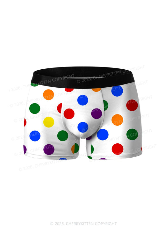 Rainbow Dots On White Pride Y2K Print Men Boxer Briefs Cherrykitten