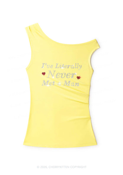 Rhinestone Never Met A Man Pride Y2K Off Shoulder Tank Top Cherrykitten