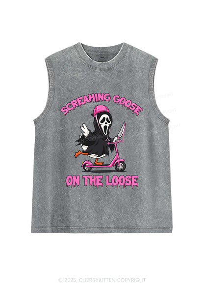 Halloween Screaming Goose On Loose Y2K Washed Muscle Tank Cherrykitten