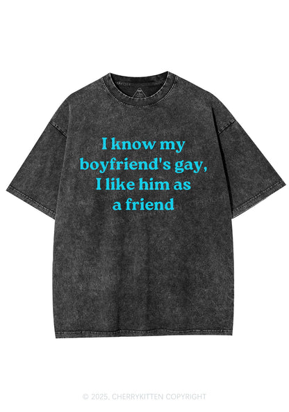 I Know My BF Is Gay Pride Y2K Shirts Washed Tee Cherrykitten