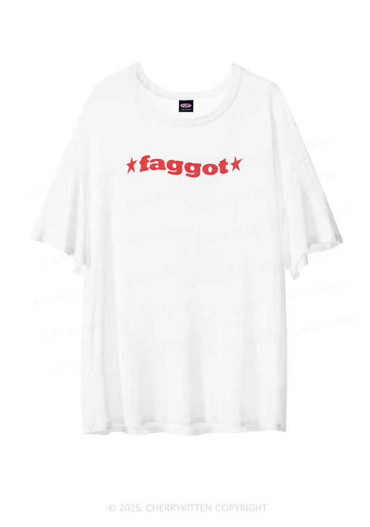Red Faggot Pride Y2K Sheer Boyfriend Tee Cherrykitten