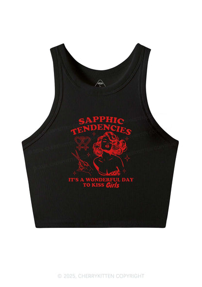 Sapphic Tendencies Kiss Girls Y2K Crop Tank Top Cherrykitten
