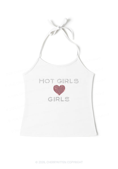 Rhinestone Hot Girls Love Girls Pride Y2K Halter Neck Cami Cherrykitten