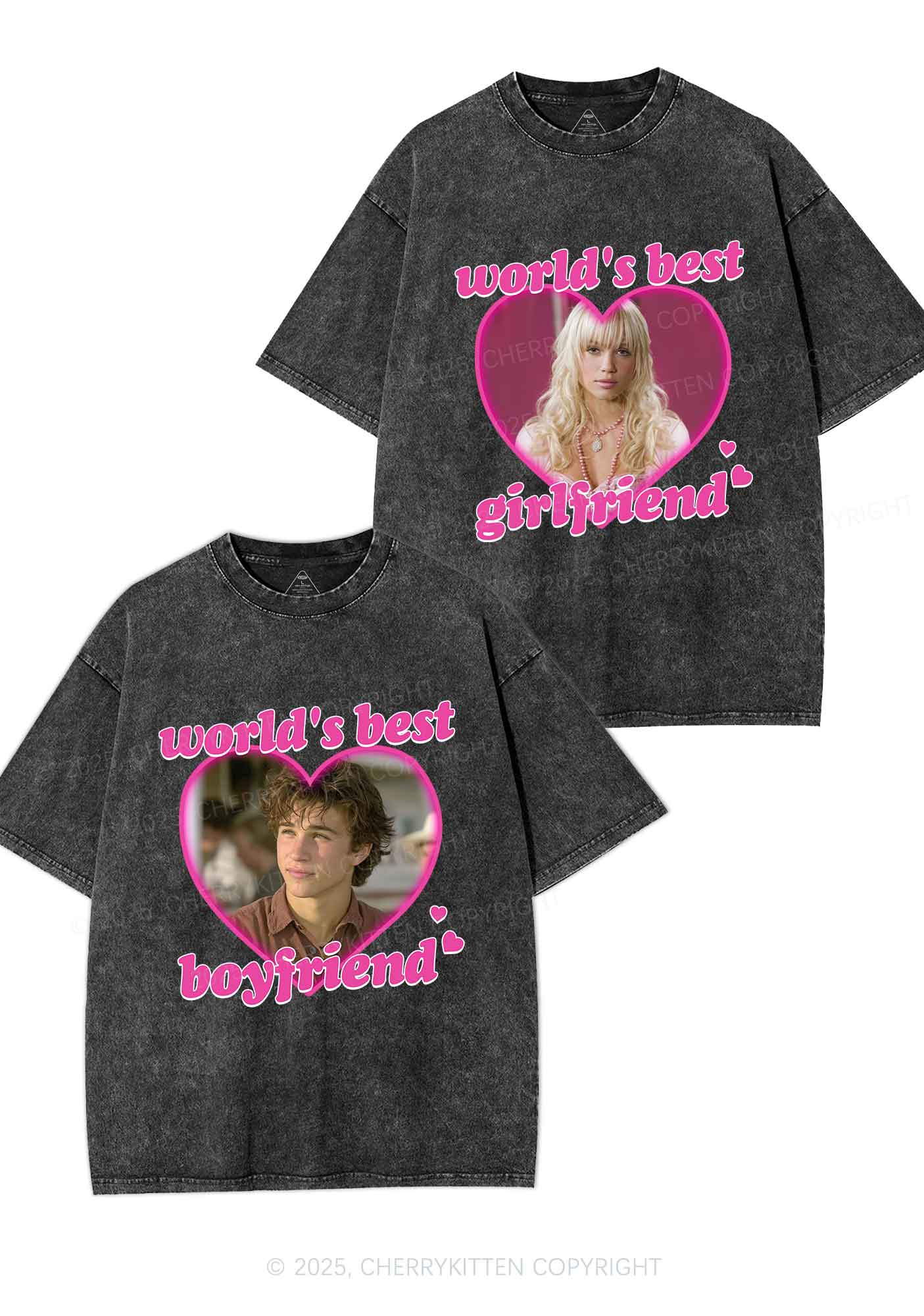 Custom Worlds Best BF GF Y2K Valentine's Day Washed Tee Cherrykitten