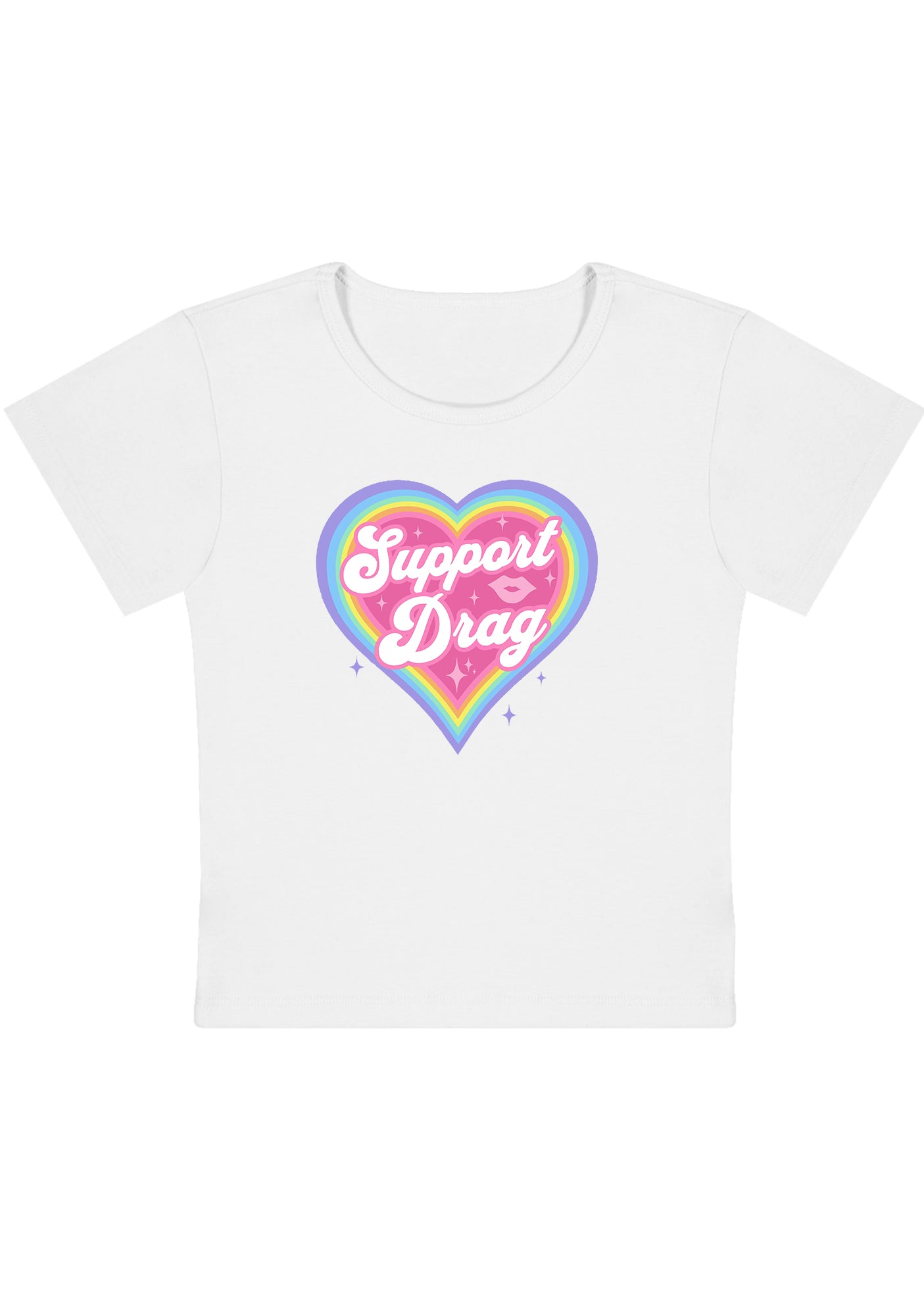 Rainbow Heart Support Drag Lip Print Y2K Baby Tee