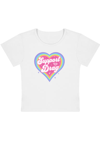 Rainbow Heart Support Drag Lip Print Y2K Baby Tee