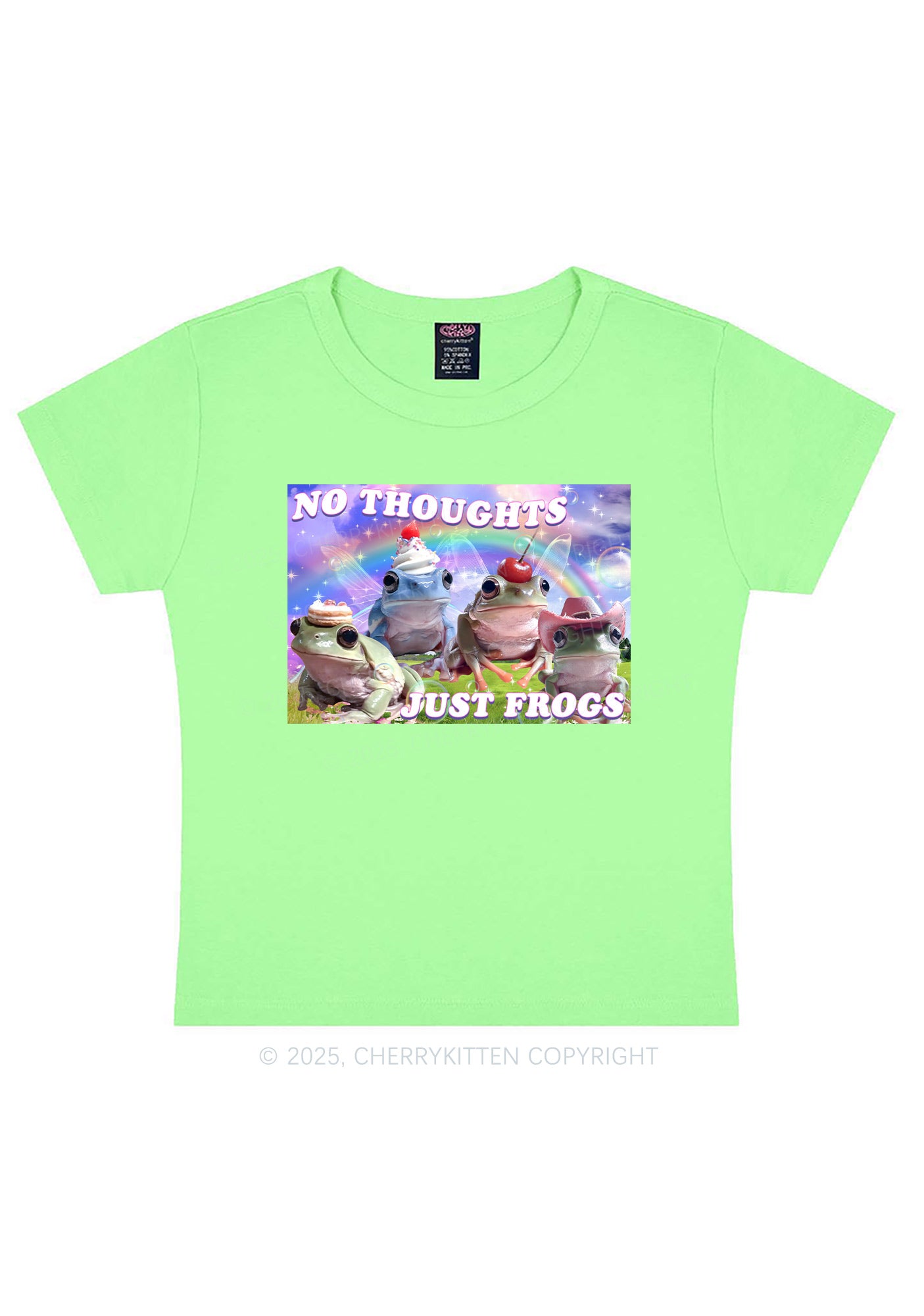 No Thoughts Just Frogs Y2K Baby Tee Cherrykitten