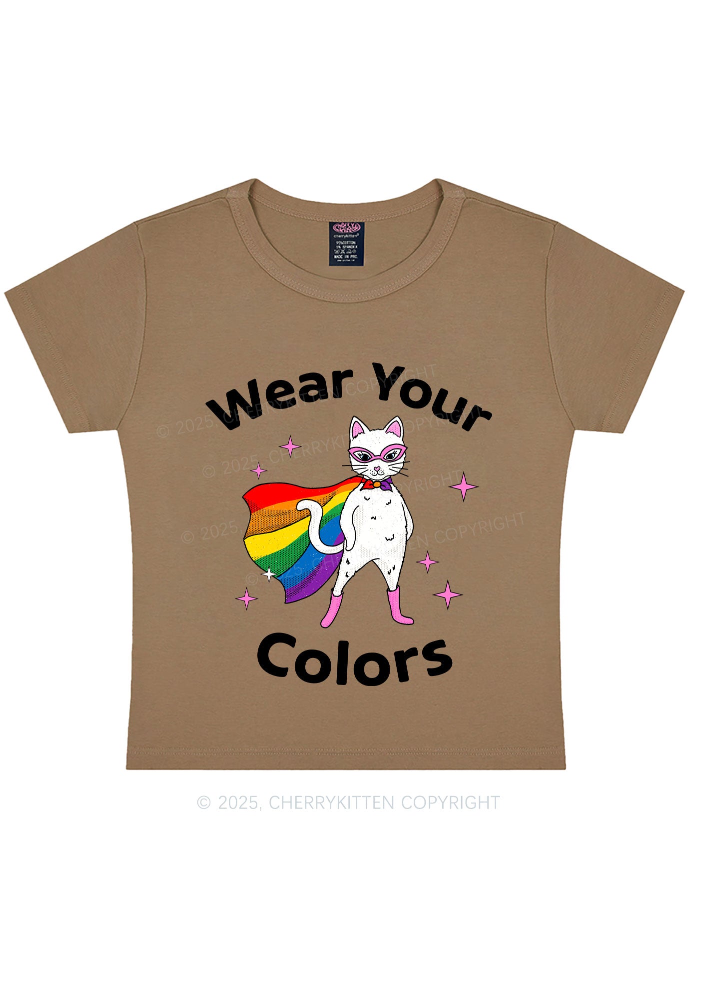 Pride Flag Cat Y2K Baby Tee Cherrykitten