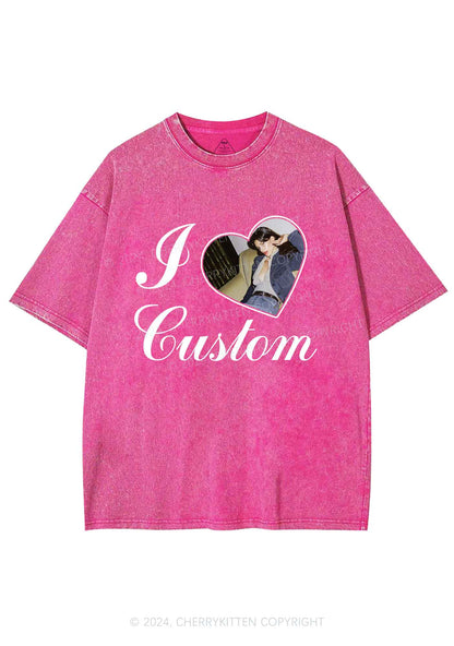 I Love Custom Name Y2K Valentine's Day Washed Tee Cherrykitten