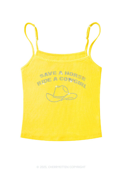 Rhinestone Save Horse Ride Cowgirl Y2K Spaghetti Strap Cami Cherrykitten