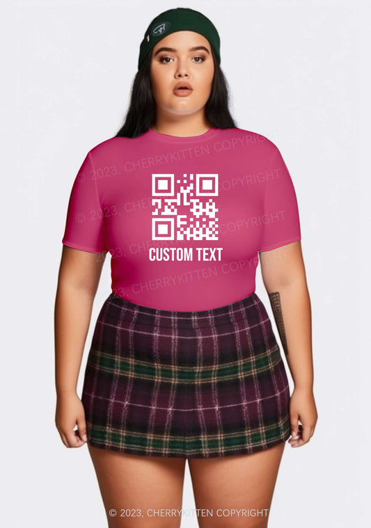 Curvy Custom Text QR Code Y2K Baby Tee Cherrykitten