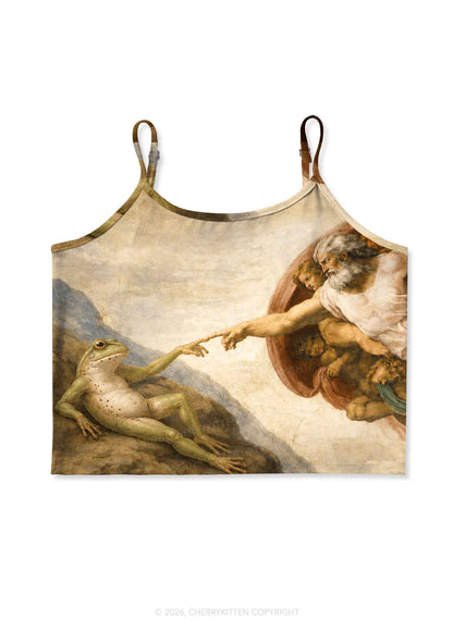 God Hand Touching Frog Y2K Print Cami Crop Top Cherrykitten