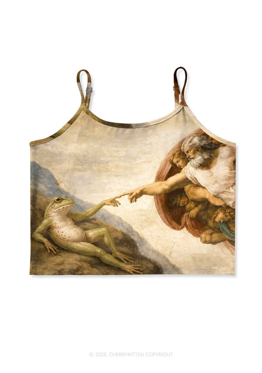 God Hand Touching Frog Y2K Print Cami Crop Top Cherrykitten