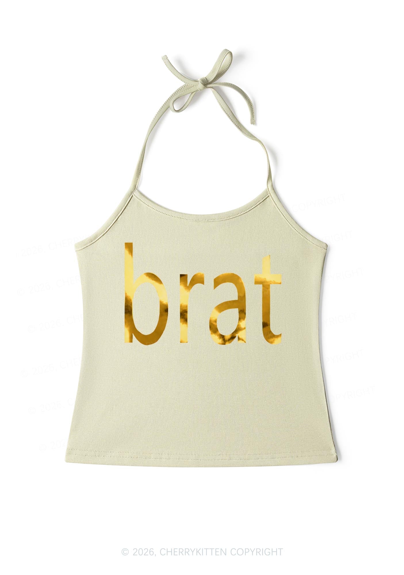 Brat Silver Foil Printed Y2K Halter Neck Cami Cherrykitten