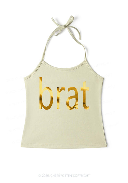 Brat Silver Foil Printed Y2K Halter Neck Cami Cherrykitten