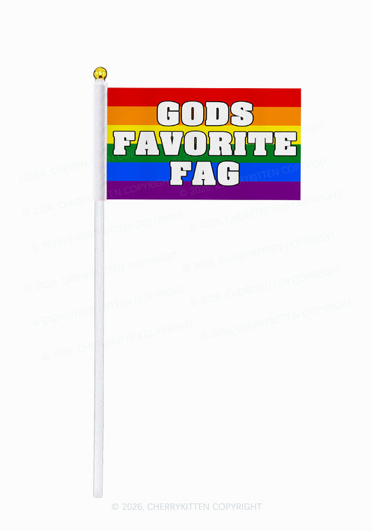 Gods Favorite Fag Rainbow Stripes Pride Y2K Hand Flags Cherrykitten