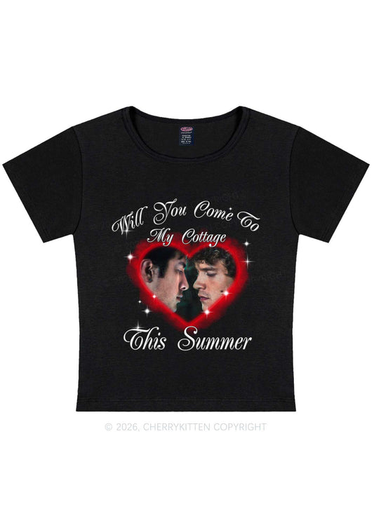 Come To My Cottage This Summer HR Y2K Baby Tee Cherrykitten