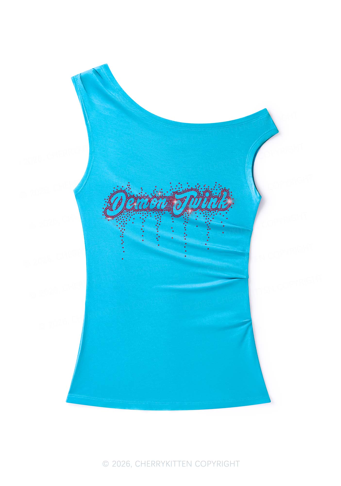 Rhinestone Demon Twink Pride Y2K Off Shoulder Tank Top Cherrykitten