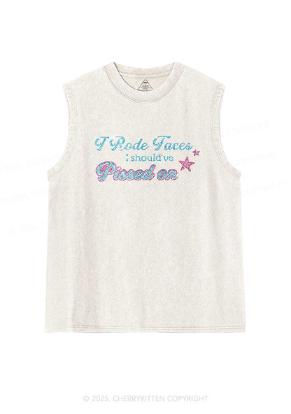 Rhinestone I Rode Faces Y2K Washed Muscle Tank Cherrykitten