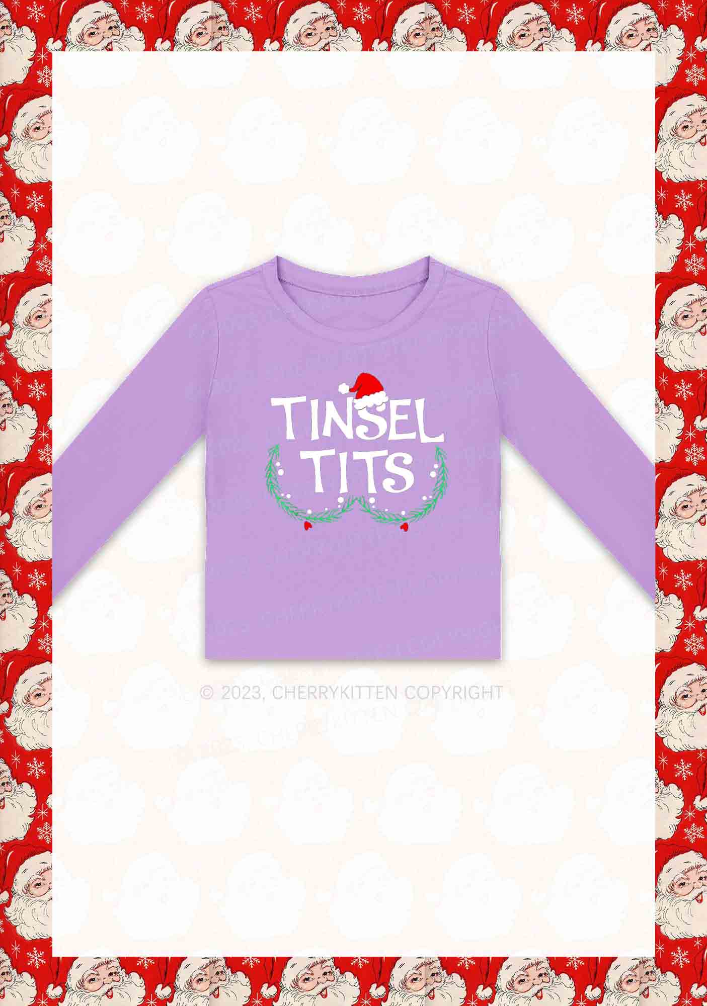 Christmas Hat Tinsel Txts Y2K Long Sleeve Crop Top Cherrykitten