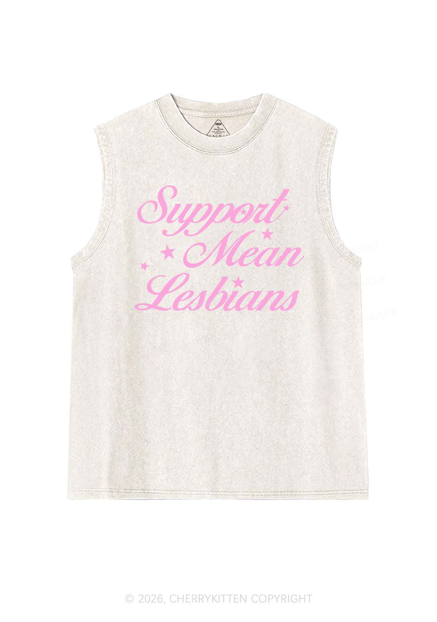 Support Mean Leabians Pride Y2K Washed Muscle Tank Cherrykitten