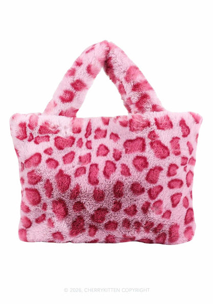 Plush Leopard Handbag Y2K Tote Bags Cherrykitten