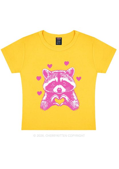 Pink Raccoon Heart Valentine's Day Y2K Baby Tee Cherrykitten