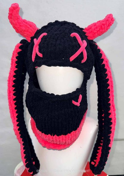 Halloween Bunny Ear Devil Horn Y2K Knitted Balaclava Cherrykitten