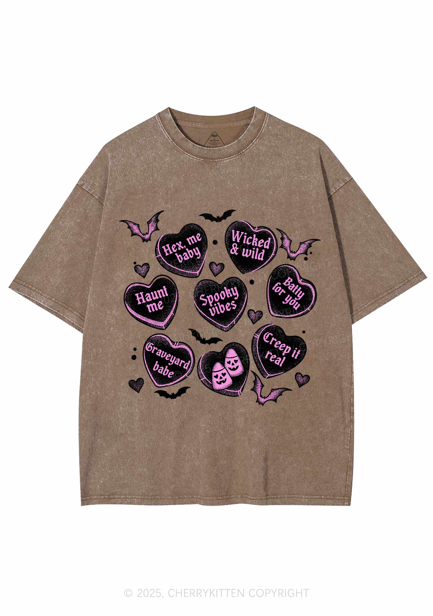 Spooky Candy Heart Valentine's Day Y2K Shirts Washed Tee Cherrykitten