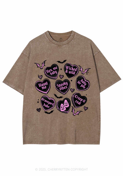 Spooky Candy Heart Valentine's Day Y2K Shirts Washed Tee Cherrykitten