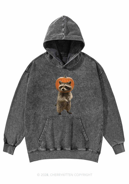 Halloween Silly Raccoon Y2K Washed Hoodie Cherrykitten