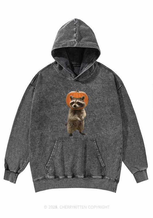 Halloween Silly Raccoon Y2K Washed Hoodie Cherrykitten