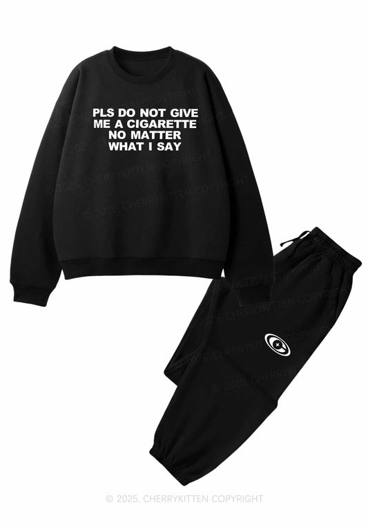 Dont Give Me Cigarette Y2K Fleece Sweatshirts Set Cherrykitten