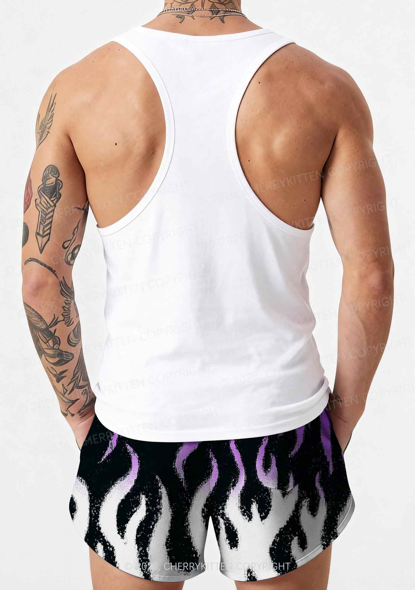 Asexual Flame Pride Y2K Print Men Beach Shorts Cherrykitten
