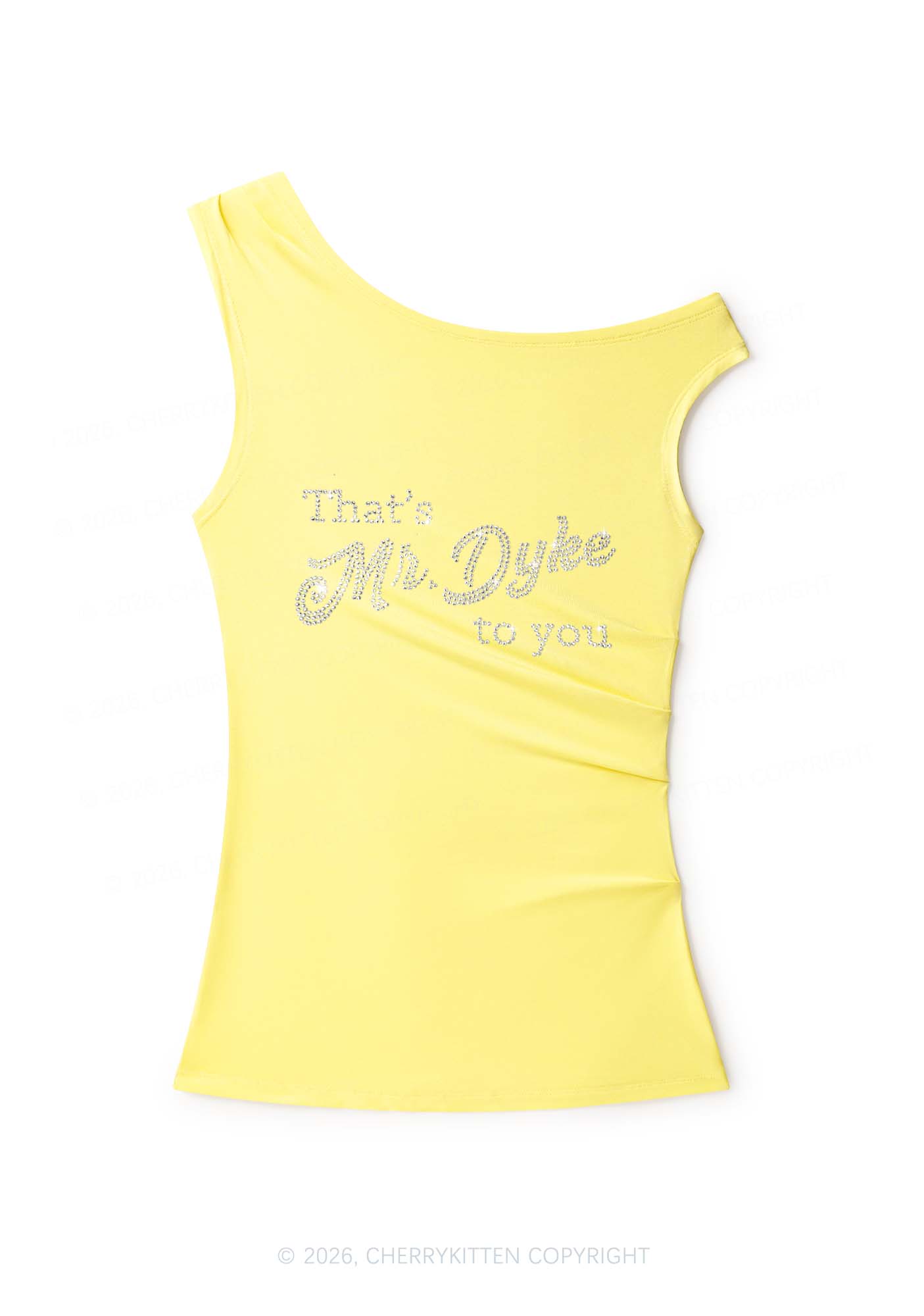 Rhinestone Thats Mr Dyke To You Pride Y2K Off Shoulder Tank Top Cherrykitten