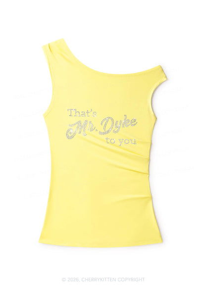 Rhinestone Thats Mr Dyke To You Pride Y2K Off Shoulder Tank Top Cherrykitten