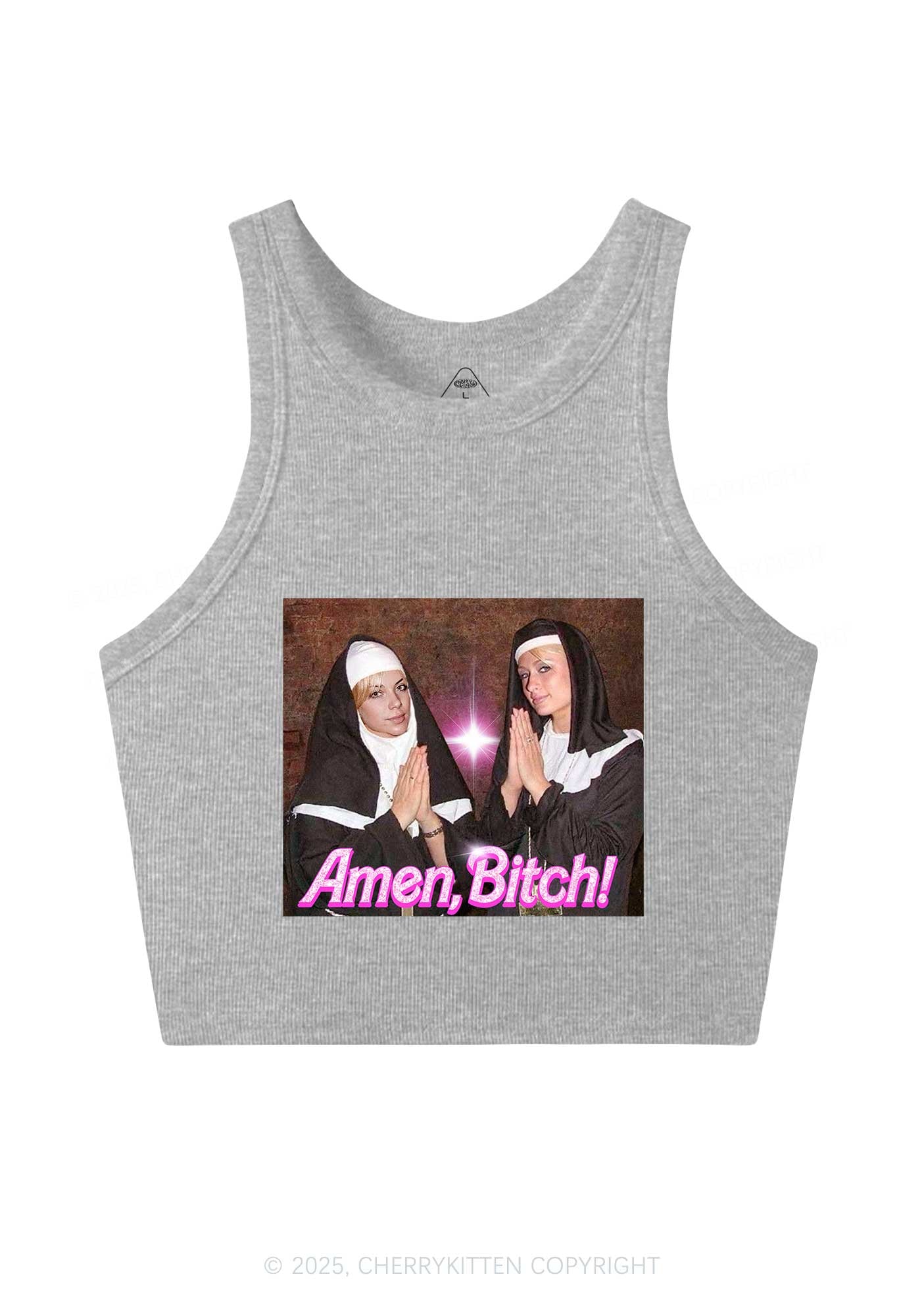Custom Amen Bxtch Y2K Crop Tank Top Cherrykitten