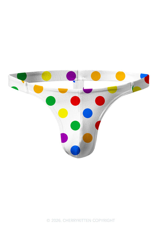 Rainbow Dots On White Pride Y2K Print Men Thong Cherrykitten