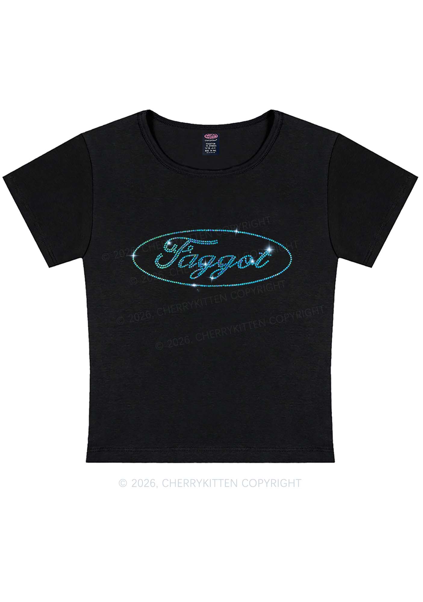 Rhinestone Oval Faggot Pride Y2K Baby Tee Cherrykitten