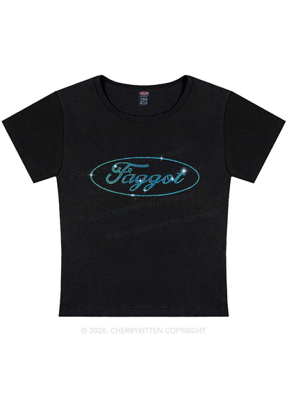 Rhinestone Oval Faggot Pride Y2K Baby Tee Cherrykitten