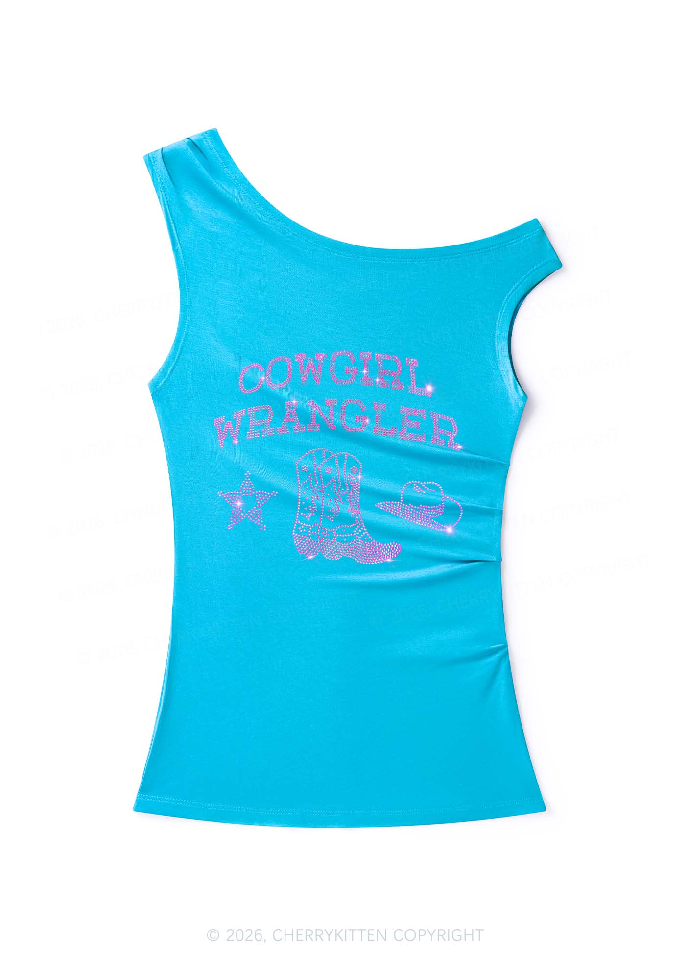 Rhinestone Cowgirl Wrangler Boots Pride Y2K Off Shoulder Tank Top Cherrykitten